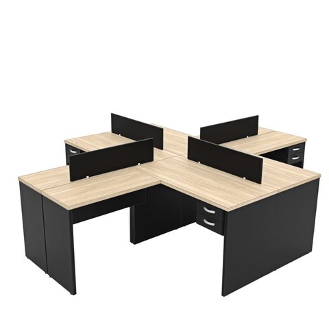 Conjunto Escrivaninha Mesa de Canto em L Ilha 4 Lugares Office Carvalho e Preto Bege
