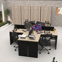 Ver imagem 4 de Conjunto Escrivaninha Mesa de Canto em L Ilha 4 Lugares Office Carvalho e Preto Bege