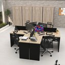 Ver imagem 4 de Conjunto Escrivaninha Mesa de Canto em L Ilha 4 Lugares Office Carvalho e Preto 