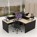 Ver imagem 2 de Conjunto Escrivaninha Mesa de Canto em L Ilha 4 Lugares Office Carvalho e Preto Bege
