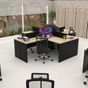 Ver imagem 6 de Conjunto Escrivaninha Mesa de Canto em L Ilha 4 Lugares Office Carvalho e Preto Bege