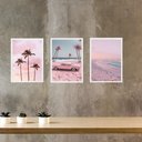Ver imagem 1 de Kit 3 Quadros Decorativos Praia em Cor de Rosa 24x18cm - com Vidro:moldura Branca