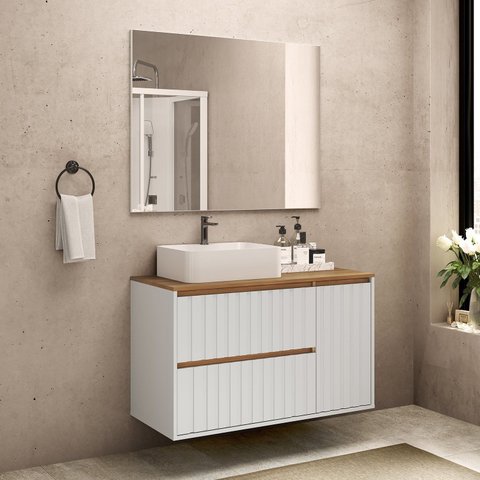 Gabinete para Banheiro com Cuba e Espelho 100cm Toronto Yescasa