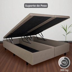 Cama Box com Baú Queen 158x198x42 Cm com Pistão a Gás Courino Linho - 4