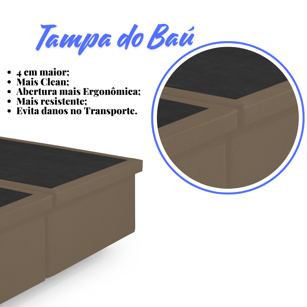 Cama Box com Baú Queen 158x198x42 Cm com Pistão a Gás Courino Linho - 7