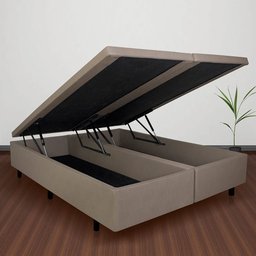 Cama Box com Baú Queen 158x198x42 Cm com Pistão a Gás Courino Linho - 1