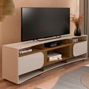 Ver imagem 1 de Rack Tv 85 com 7 Nichos 2 Portas 2 Prateleiras Elegance Off White / Pinho