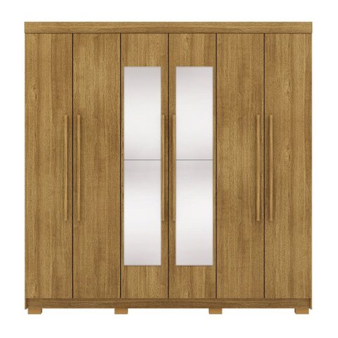 Guarda Roupa Roupeiro Casal Elegance com Espelhos 06 Portas 02 Gavetas Nature Vila Rica