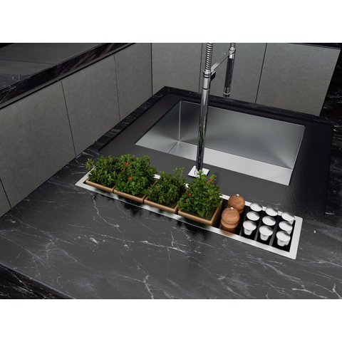Calha Seca Embutida Kitchen de Sobrepor 100cm em Aço Inox Escovado