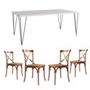 Ver imagem 1 de Conjunto de Mesa Elen Retangular Tampo de Madeira 140x80cm Branco com 4 Cadeiras Katrina Cobre