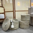 Ver imagem 2 de Kit 03 Pcs Cesto Fibra Natural com Tampa Decorativo