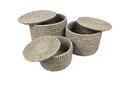 Ver imagem 1 de Kit 03 Pcs Cesto Fibra Natural com Tampa Decorativo