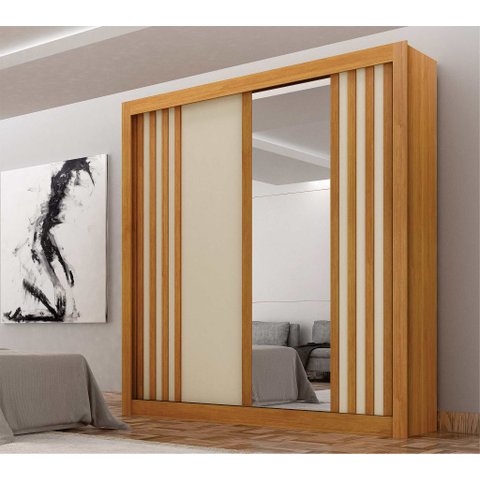 Guarda-roupa Solteiro 100% Mdf 2 Portas 2 Gavetas com Espelho Milano Leifer Móveis:cinamomo/off