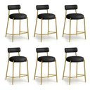 Ver imagem 5 de Banqueta Cozinha Alta com Encosto Industrial Dourado Kit 6 Londres PU Preto D03 - D'Rossi