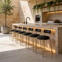Ver imagem 1 de Banqueta Cozinha Alta com Encosto Industrial Dourado Kit 6 Londres PU Preto D03 - D'Rossi