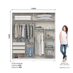 Guarda-Roupa Roupeiro 2 Portas Deslizantes 3 Gavetas Del Mare Henn - 3 Guarda-Roupa Roupeiro 2 Portas Deslizantes 3 Gavetas Del Mare Henn - 3