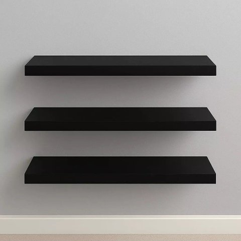 Kit 3 Prateleiras Retas de Parede em MDF Preto + Kit Instalação Decoração