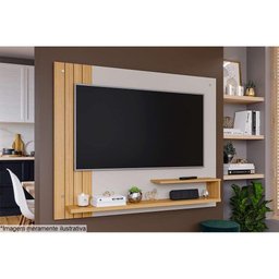 Painel Quarto P/tv até 50 Polegadas Dunas Ripado C/ Prateleiras 135x108cm Off White/cinamomo - Perm - 6