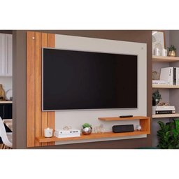 Painel Quarto P/tv até 50 Polegadas Dunas Ripado C/ Prateleiras 135x108cm Off White/cinamomo - Perm - 1