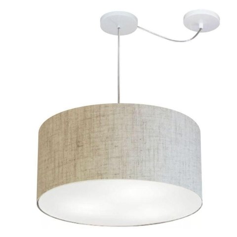 Lustre Pendente Cilíndrico com Desvio Md-4236 Cúpula em Tecido 45x25cm Rustico Bege - Bivolt