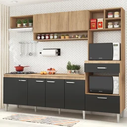 Cozinha Compacta Modulada com Tampo 8 Portas 1 Gaveta Inova  - 1