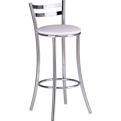Banqueta Alta em Aço com Encosto Branco/Cromado