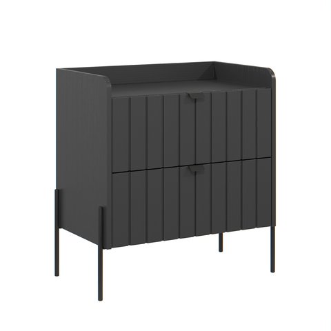 Mesa de Cabeceira com Gaveta Grafite Moriah 60cm Puxadores e Pés Ferro Preto