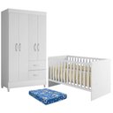 Ver imagem 1 de Berço Nacional Life 2186 com Colchão Ortobom Guarda Roupa Mobi 4 Portas Branco Flex - Móveis
