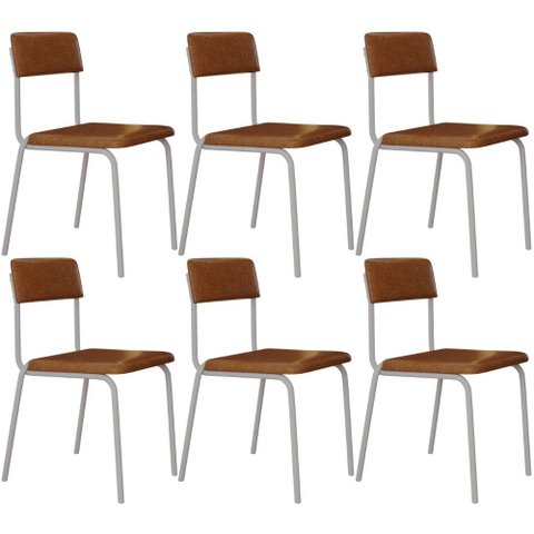 Kit 06 Cadeiras Estofada para Sala de Jantar Sense Branco C01 Courino Caramelo - Lyam Decor