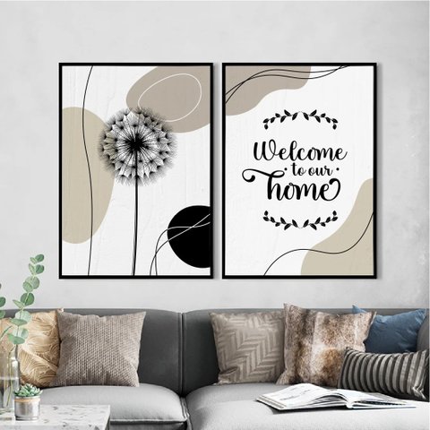 Kit 2 Quadros Welcome To Our Home 24x18cm - com vidro:Madeira preta