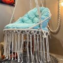 Ver imagem 6 de Cadeira Suspensa de Macrame Corda Algodão Cru com Almofada Verde Água Rede para Dormir