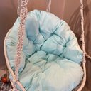 Ver imagem 4 de Cadeira Suspensa de Macrame Corda Algodão Cru com Almofada Verde Água Rede para Dormir