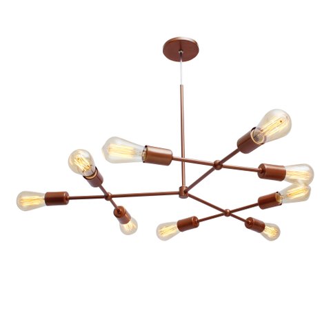 Pendente  Lustre Sputnik Poptem Átomo com 9 Lampadas/ Braços Aluminio preto haste metal aranha