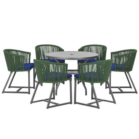 Mesa e 6 Cadeiras e Noronha Preto E10 Trama Original Verde