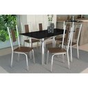 Ver imagem 1 de Conjunto: Mesa Sala Jantar Elba Tampo Madeirado C/ Vidro 160cm e 6 Cadeiras Florença Cromada/preto