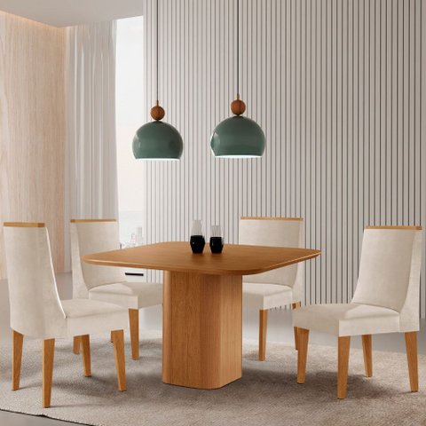 Mesa de Jantar Eloise 90cm Tampo Mdf Laminado com 4 Cadeiras Lisboa Moderna Mobilia