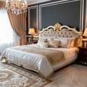 Ver imagem 2 de Cabeceira de Cama Casal Imperial Cinza com Laca Branca e Detalhes Dourado