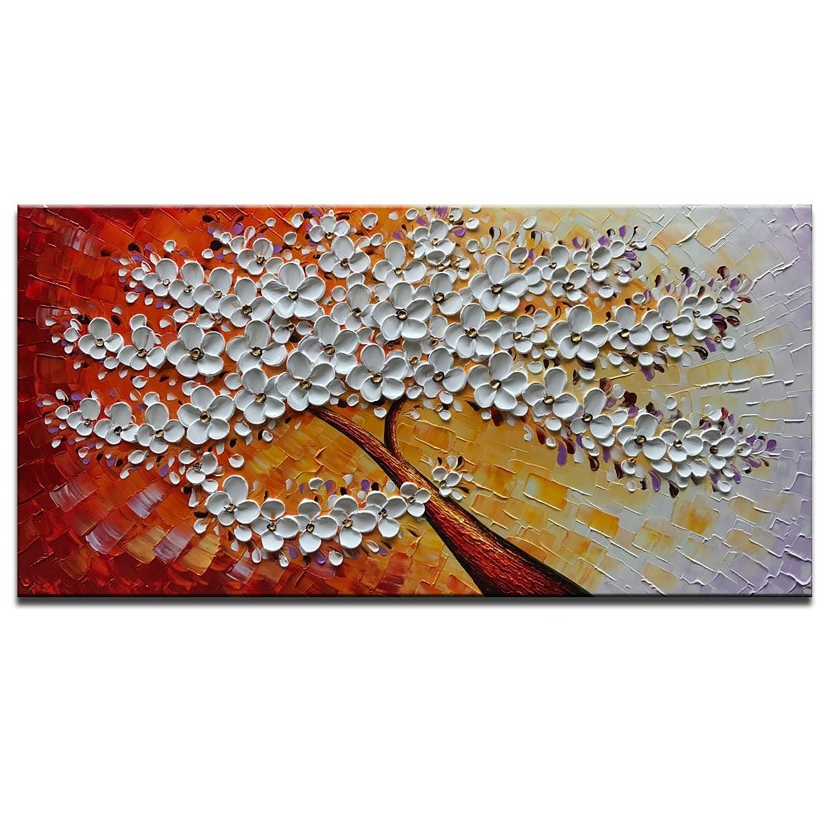 Quadro Pintura Tela árvore branca flor Sala de Estar 5364: 100cm (A) x 200cm (L) - 1