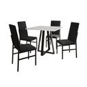 Ver imagem 1 de Conjunto Mesa Jantar Mônaco Premium 90cm com 4 Cadeiras Estofadas para Sala Cozinha - Branco/preto