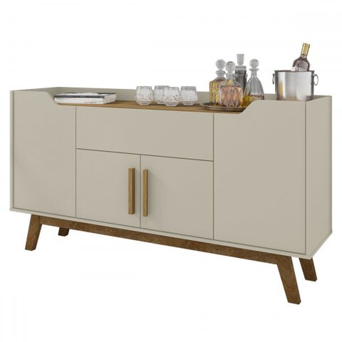 Balcão Buffet Ferentino 4 Portas 1 Gaveta Off White/cinamomo - Pnr Móveis