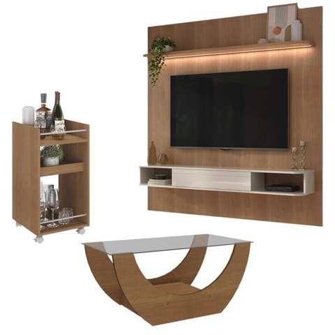 Painel Tv 75 Pol Mesa de Centro e Aparador Bar Bbo3 Cinamomo Arly