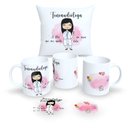 Ver imagem 1 de Kit com 1 Caneca de Porcelana e 1 Almofada 30x30cm Personalizadas Profissões Fofas "fonoaudiologa"