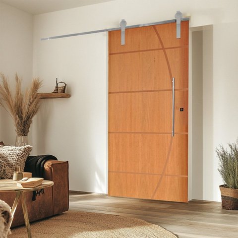 Porta Correr 5 Trilho Soft Aparente Puxador Tubo 80cm 72cm X 210cm Belíssima Rodam Abertura Esquerda