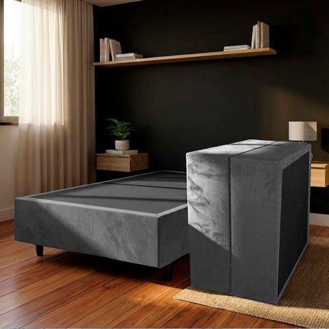 Base Cama Box Solteiro Otto Suede Cinza para Colchão 188x88x39cm Dobrável Reforçada - Arkell