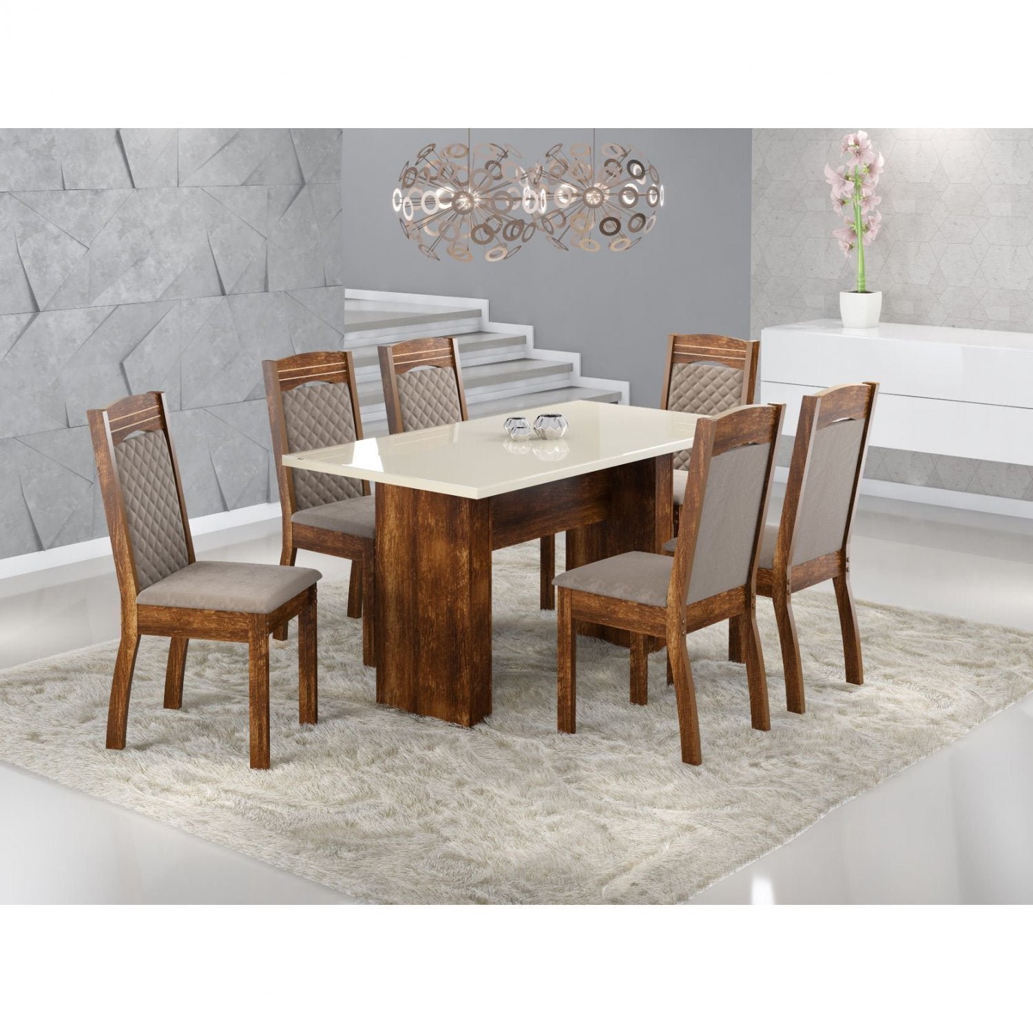 Conjunto Sala de Jantar Mesa com 6 Cadeiras Alice Urca 