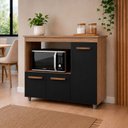 Ver imagem 1 de Armário Balcão Multiuso para Cozinha Micro-Ondas e Forno Liza 03 Portas Savana Preto Moblis