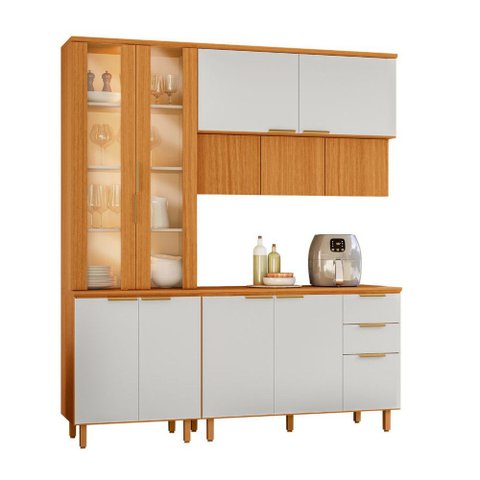 Cozinha 3 Peças em MDF Bari Cristaleira com LED