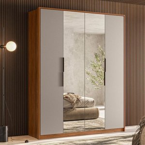 Guarda Roupa Casal Attore 4 Portas + 2 Espelhos - Demobile:nogueira Touch /nude Prime Tx
