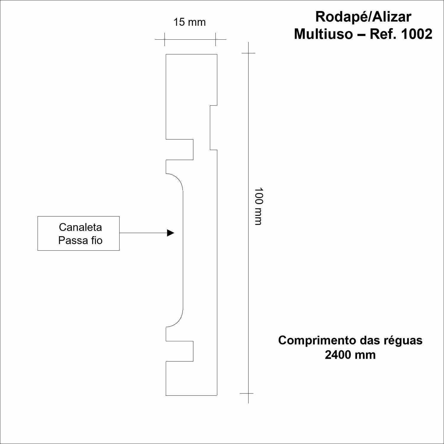 Rodapé de MDF 10cm x 15mm x 2,40m com Friso Moldufama 1002 - 3