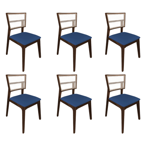 Kit 6 Cadeiras de Jantar Madeira Maciça Mel Manuela Assento Veludo Azul Tela Premium
